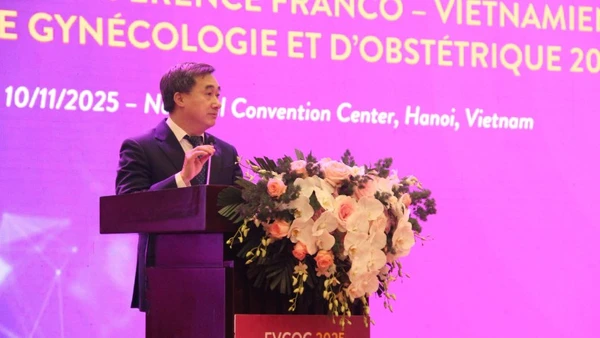 Giáo sư, Tiến sĩ Trần Văn Thuấn, Thứ trưởng Y tế phát biểu tại hội nghị. 