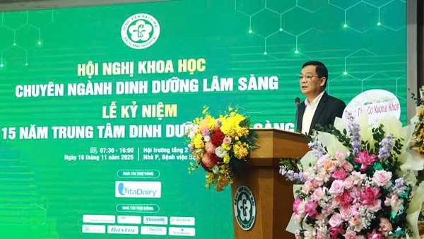 Tiến sĩ, bác sĩ Vương Ánh Dương, Phó Cục Trưởng Cục Quản lý Khám, chữa bệnh, Bộ Y tế phát biểu tại hội nghị.