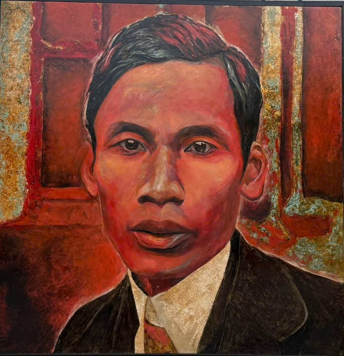 Tác phẩm sơn mài "Lãnh tụ Nguyễn Ái Quốc năm 1921" (kích thước 1,8m x 1,8m). sonmai41.jpg