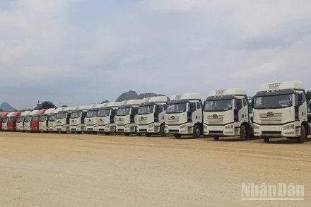 Ô-tô nhập khẩu qua Cửa khẩu quốc tế Tà Lùng, xã Phục Hòa, tỉnh Cao Bằng.