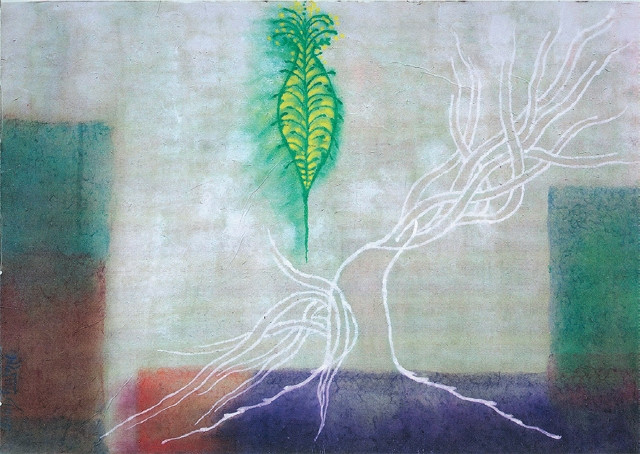 Độc thoại số 16 - Mầu nước trên giấy dó, 51x70cm, 2015.