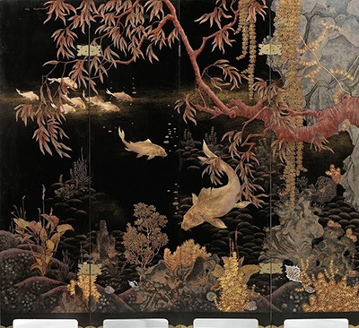 Chín con cá chép trong hồ nước, tác phẩm của họa sĩ Phạm Hậu vừa đạt mức giá hơn một triệu USD tại sàn đấu giá nước ngoài.