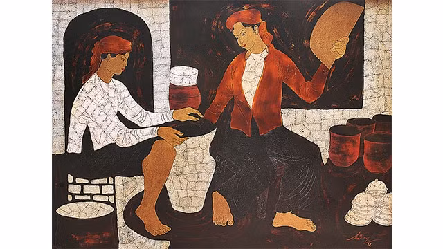 Tác phẩm Lò nồi thủ công của họa sĩ Kim Đồng, sáng tác năm 1958.