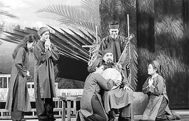 Cảnh trong vở diễn Thầy Ba Đợi.