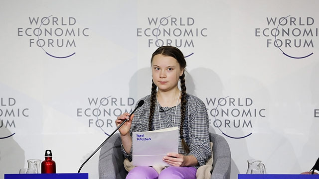 Greta Thunberg phát biểu ý kiến tại WEF 2019. Ảnh: THE NATION