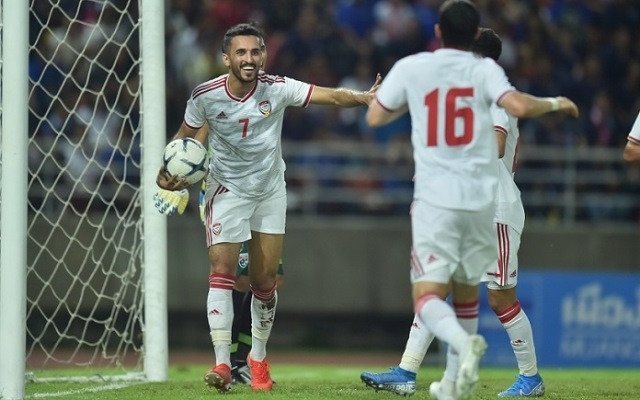 Việc Ali Mabkhout (số 7) không thể góp mặt trong đội hình tuyển UAE trong chuyến làm khách sân Mỹ Đình vào giữa tháng sau sẽ là thuận lợi không nhỏ cho đội tuyển Việt Nam. (Ảnh: Liên đoàn Bóng đá UAE)