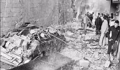 Hiện trường vụ đánh bom xe ở Thủ đô đa-mát, Xy-ri. Ảnh Sky News