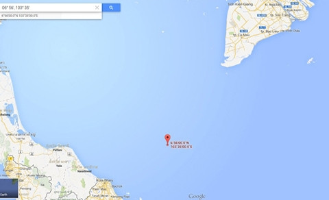 Vị trí phỏng đoán máy bay rơi theo tọa độ 6o56' Bắc, 103o35' Ðông do Trung tâm Tìm kiếm cứu nạn cung cấp.