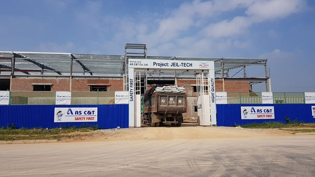 Hiện trạng xây dựng nhà máy Jeil-Tech Vina tại Khu công nghiệp Vân Trung, tỉnh Bắc Giang.