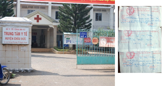 Một số biên lai thu tiền sai quy định của Trung tâm Y tế huyện Châu Đức (Bà Rịa - Vũng Tàu).