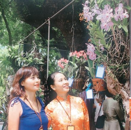 Hội viên Câu lạc bộ Lan Tràng An tại một triển lãm.