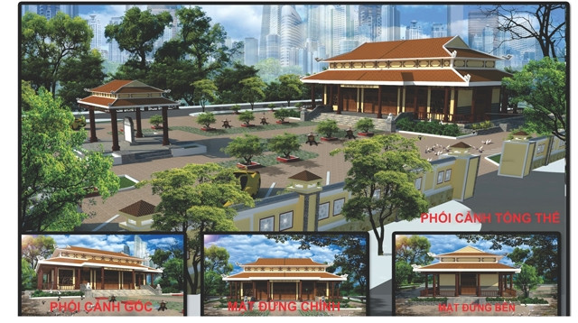 Phối cảnh Đài bia và nhà tưởng niệm căn cứ cách mạng B1 Hồng Phước.