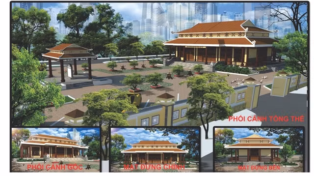 Phối cảnh Đài bia và nhà tưởng niệm căn cứ cách mạng B1 Hồng Phước.