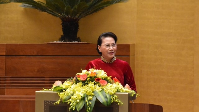 Chủ tịch Quốc hội phát biểu tại buổi gặp mặt.