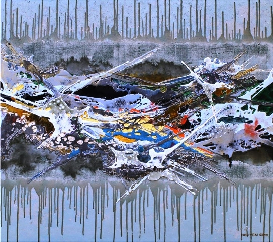 Tác phẩm tranh sơn mài "Mạch sống 19" của Vũ Hồng Nguyên.