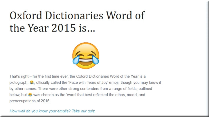 Từ điển tiếng Anh Oxford đã chọn một hình ảnh làm từ của năm 2015.