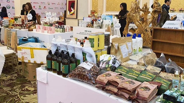 Sản phẩm enzym bồ hòn của bố con ông Quyết đã được người dùng biết đến nhiều hơn qua các phiên giới thiệu sản phẩm tại Hội chợ.