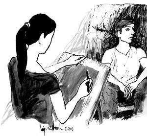 Nữ họa sĩ vẽ chân dung