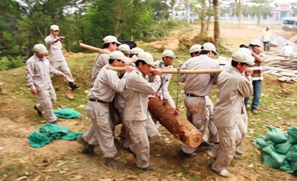 Tháo gỡ ngòi nổ từ quả bom mới đưa lên khỏi mặt đất.