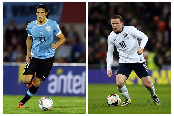 E. Cavani (Uruguay, trái) và W. Rooney (Anh).