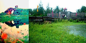 Cổng Tiền thành cổ Quảng Trị trước<br>(bên trái) và sau khi trùng tu.