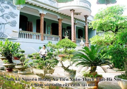 Anh Lê Nguyên Hoàng chăm sóc vườn cây cảnh tại nhà.