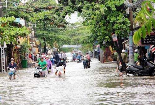 Đời sống sinh hoạt của người dân TP Hồ Chí Minh bị ảnh hưởng nghiêm trọng khi triều cường dâng cao. Ảnh: KIỀU OANH
