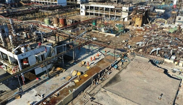 Hiện trường đổ nát nơi xảy ra vụ nổ. (Ảnh: Xinhuanet.cn)