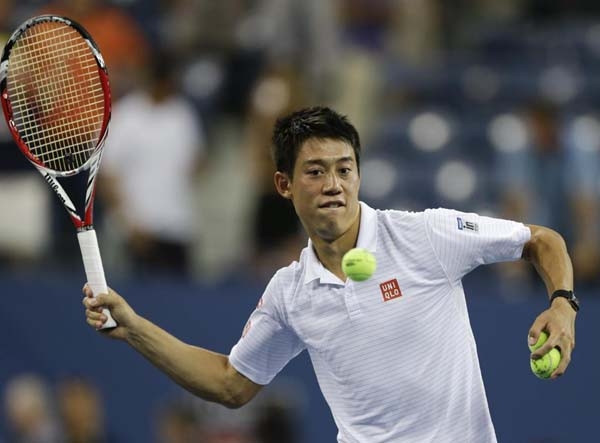 K. Nishikori mặc áo với logo của Uniqlo.