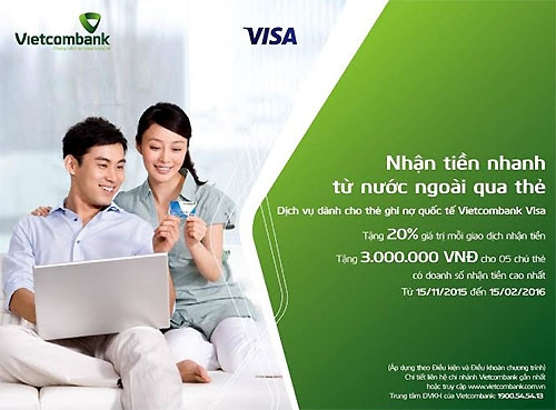 Vietcombank khuyến mãi hấp dẫn dịch vụ nhận tiền từ nước ngoài qua thẻ
