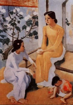 Tranh sơn mài Hai thiếu nữ và em bé của Tô Ngọc Vân, tác phẩm được xếp vào hàng Bảo vật quốc gia, từng bị làm giả trên thị trường.