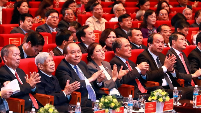 Thủ tướng Nguyễn Xuân Phúc và các đại biểu dự lễ kỷ niệm. Ảnh: THỐNG NHẤT (TTXVN)