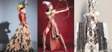 Các người đẹp trong trang phục dân tộc đi thi quốc tế.