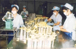 Chế biến hoa quả đóng hộp xuất khẩu ở
Xí nghiệp chế biến thực phẩm xuất khẩu
thuộc Nông trường Sông Hậu.