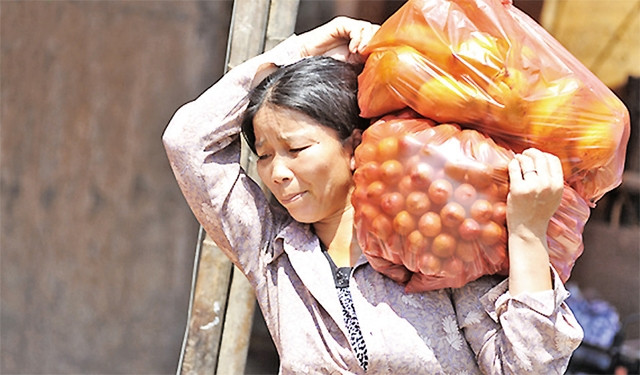  Phụ nữ làm cửu vạn tại chợ Long Biên. Ảnh: LÊ QUANG TRUNG.