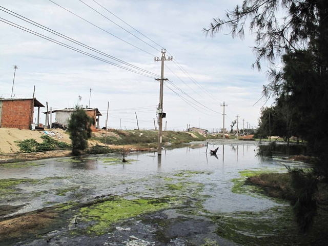 Nuôi tôm ở vùng ven biển xã Đức Phong, huyện Mộ Đức gây ô nhiễm môi trường nghiêm trọng.