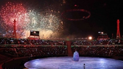Pháo hoa rực sáng trong lễ khai mạc Thế vận hội mùa đông Pyeongchang 2018.