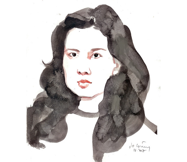 Chân dung nhà văn Nguyễn Thị Thu Huệ của họa sĩ Đỗ Hoàng Tường.