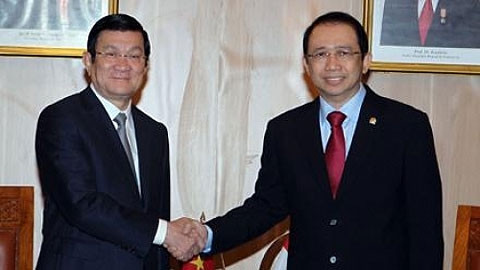 Chủ tịch nước Trương Tấn Sang hội kiến Chủ tịch Hạ viện In-đô-nê-xi-a