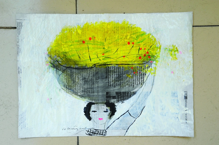 Tranh Đỗ Hoàng Tường. Acrylic mực nho trên giấy Báo Thời Nay, số 632, ngày 4-2-2016.