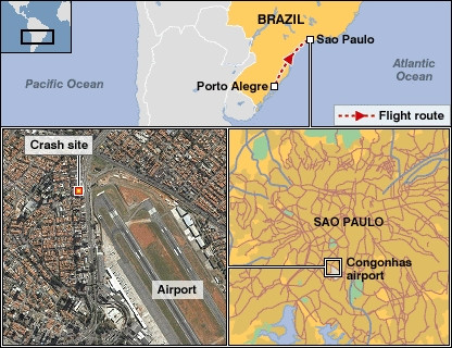 Brazil: Máy bay trượt khỏi đường băng, bốc cháy, làm gần 200 người thiệt mạng