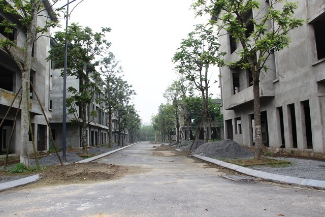 Dự án khu biệt thự và nhà vườn Vạn Tuế ở xã Phụng Công, huyện Văn Giang, tỉnh Hưng Yên đang xây dựng dở dang.