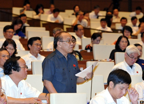 Đại biểu QH tỉnh Quảng Ngãi chất vấn Bộ trưởng Nông nghiệp và Phát triển nông thôn Cao Đức Phát. Ảnh: ĐĂNG KHOA