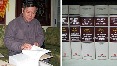 GS.TS. Nguyễn Xuân Kính và kho tàng sử thi Tây Nguyên. (Ảnh: nguoicaotuoi.org.vn)