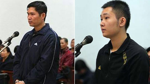 Hai bị cáo Nguyễn Mạnh Tường (trái) và Ðào Quang Khánh.