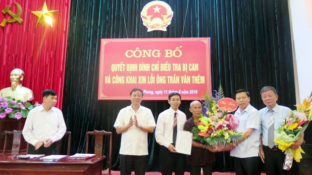 Công bố quyết định đình chỉ điều tra và công khai xin lỗi ông Trần Văn Thêm