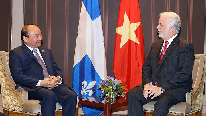 Thủ tướng Nguyễn Xuân Phúc và Thủ hiến bang Kê-bếch P.Cui-la. Ảnh: THỐNG NHẤT (TTXVN)