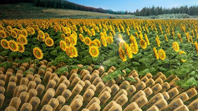 SunBOT (ở phía trước của ảnh) là vật liệu nhân tạo đầu tiên có thể cơ động như hoa hướng dương để đối mặt theo hướng mặt trời.