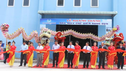 Lãnh đạo tỉnh Ninh Thuận và nhà đầu tư cắt băng khánh thành nhà máy tại buổi lễ.