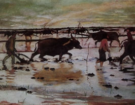 Một buổi cày. Sơn dầu của Lưu Công Nhân